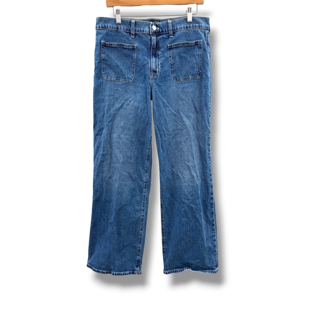 J.Crew Full Length Wide-Leg Jeans Womens 31 Blue Patch‎ Pocket High Rise Denim